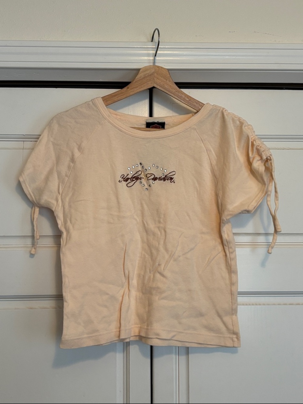 Harley-Davidson Short Sleeve Tee with Rhinestone and Scrunched Sleeves